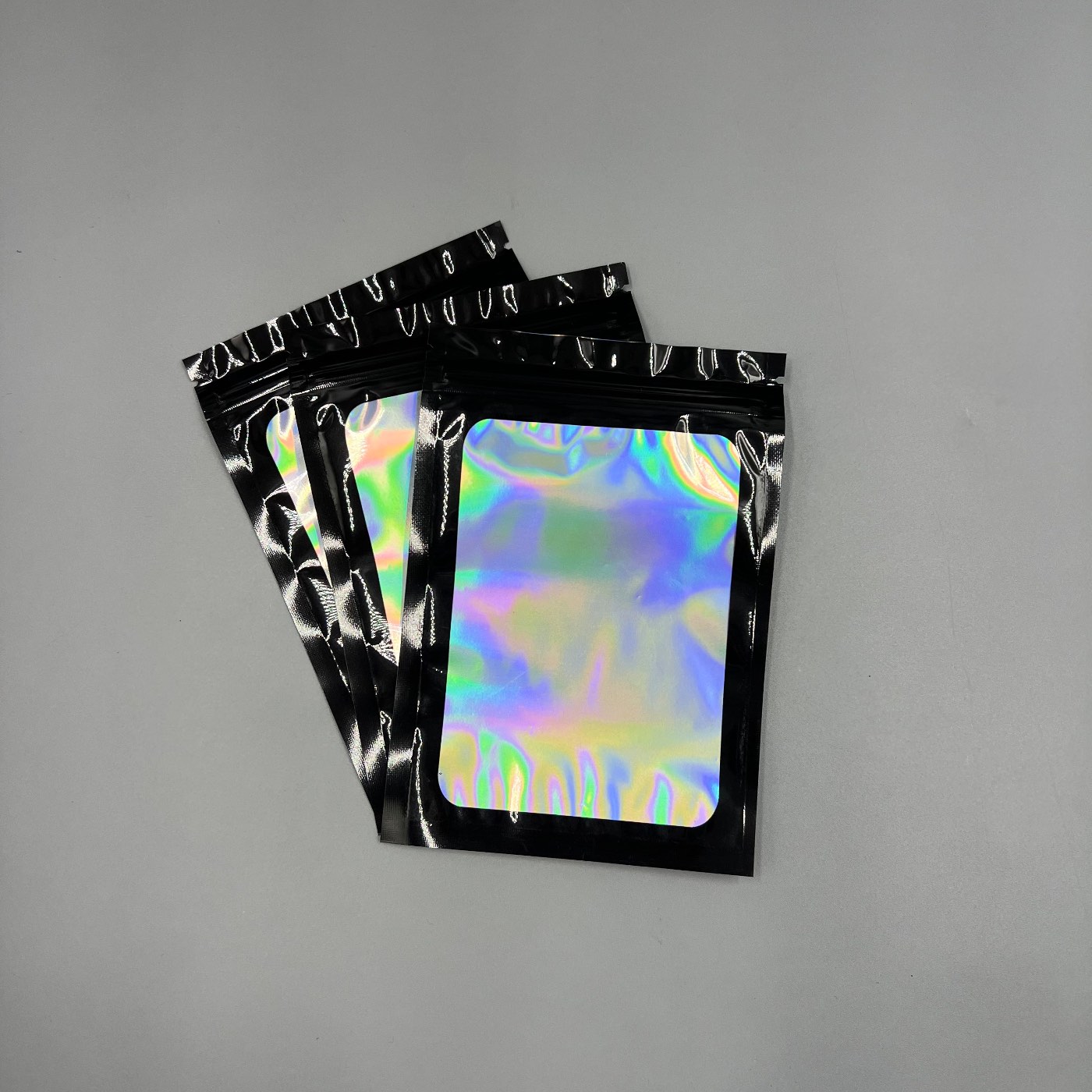 Black Holographic ziplocks with large viewing window 